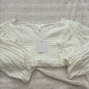 LC Lauren Conrad Cream Ruched Ruffled Blouse